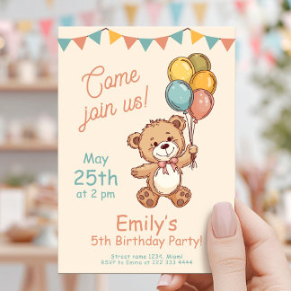 Charming Bären Balloons Pastell Party Einladung