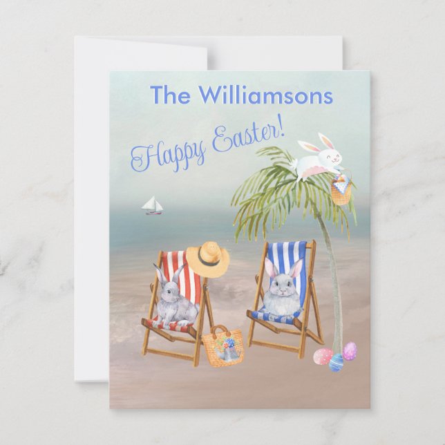 Charming Beach Bunnies Fun Happy Ostercard Ankündigung (Vorderseite)