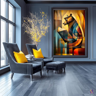 Charming Bear - Kubist Reader in Deep Thread Poster