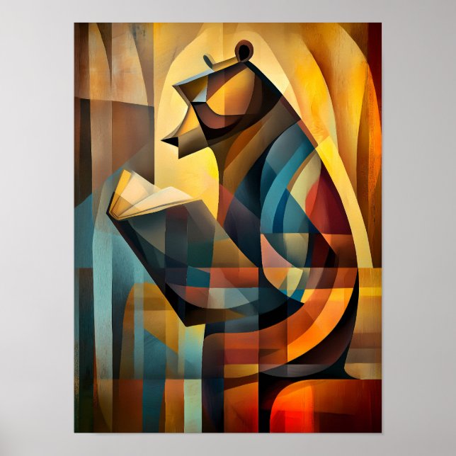 Charming Bear - Kubist Reader in Deep Thread Poster (Vorne)