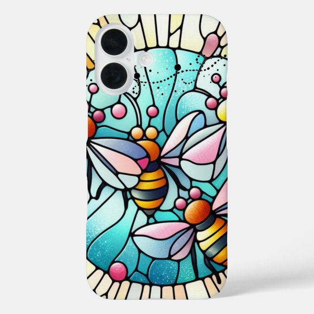 Charming Bees Stain Glass Effect Case-Mate iPhone Hülle (Rückseite)