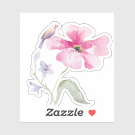 Charming Bird and Watercolor Flower Decorative Aufkleber