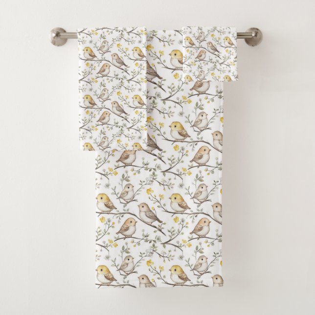Charming Bird und Blossom Muster Badhandtuch Set (Insitu)
