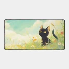 Charming Black Cat Golden Eye Sunny Wildflower Schreibtischunterlage