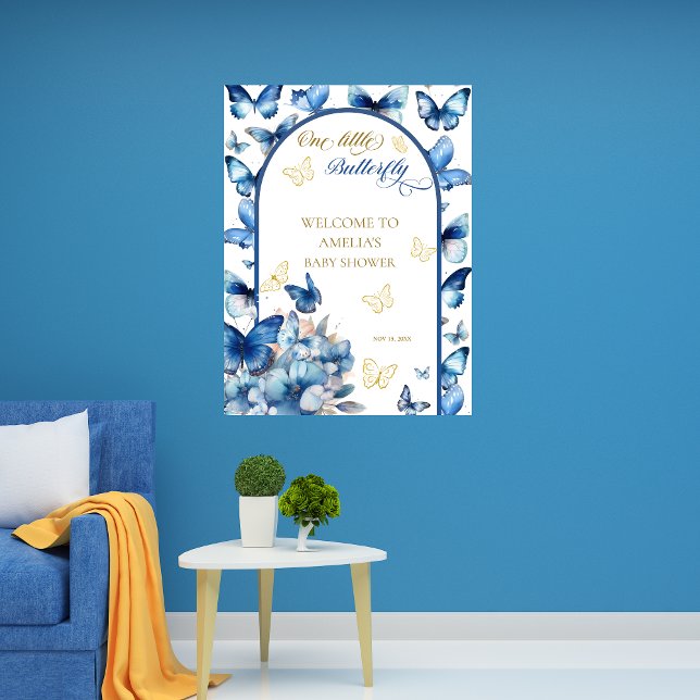 Charming Blue and Gold Butterfly Girl Baby Dusche Poster (Von Creator hochgeladen)