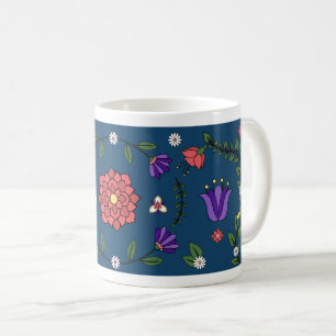 Charming Blue Floral Folk Art Tasse