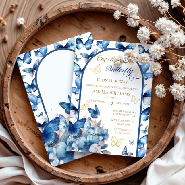 Charming Blue Gold Butterfly Girl Baby Dusche Einladung (Von Creator hochgeladen)