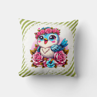 Charming Blue Owl with Roses Kissen