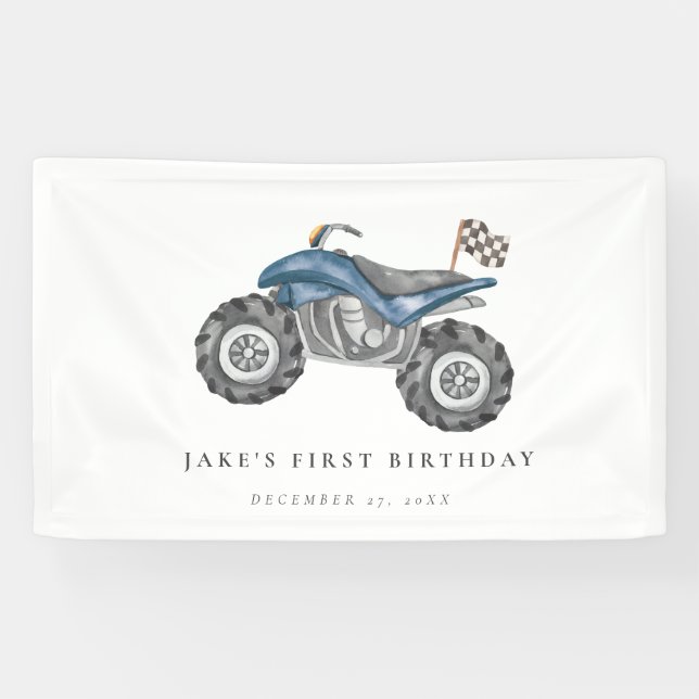 Charming Blue Quad Bike Geburtstag Banner (Horizontal)