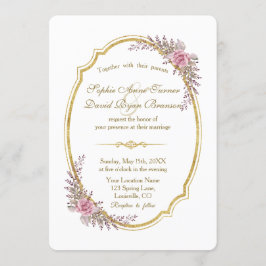 Charming Blush Bloral Gold Rahmen Hochzeitsempfang Einladung