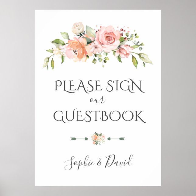 Charming Blush Cream Floral Gästebuch-Zeichen Poster (Vorne)