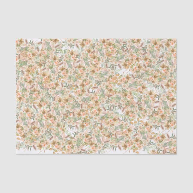 Charming Boho Peach Floral Mint Grüne Blätter Seidenpapier (Vorderseite)