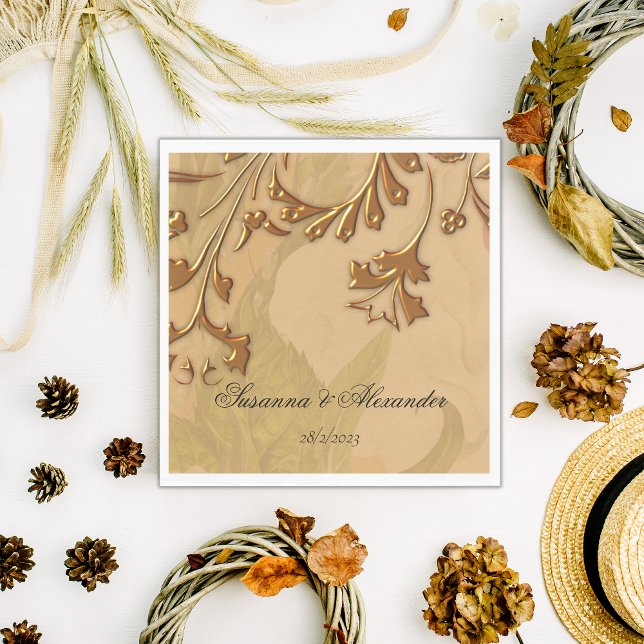 Charming Boho Peonies and Gold Wedding Serviette (Von Creator hochgeladen)