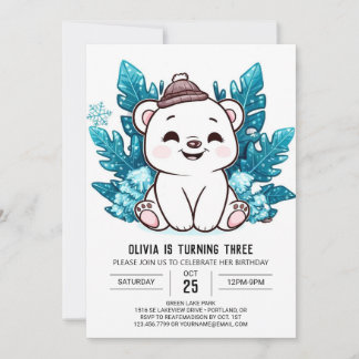 Charming Boho Polar Bear Digital Geburtstag Einladung