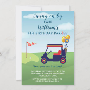 Charming Boy Golf Cart Par-tee 4. Geburtstag Einladung