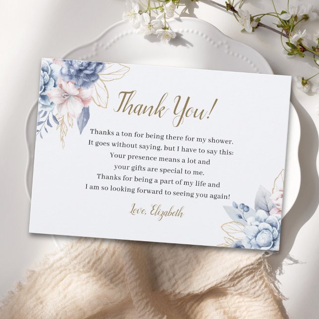 Charming Bridal Shower with Blue-Toned Flowers Dankeskarte (Von Creator hochgeladen)