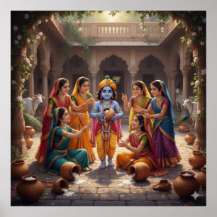 Charming Bright Bala Krishna mit Gopis Poster