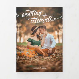 Charming Brush Script Foto Hochzeit Dreifach Gefaltete Einladung
