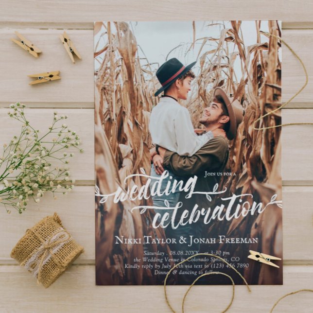 Charming Brush Script Foto Hochzeitseinladung Einladung (Von Creator hochgeladen)