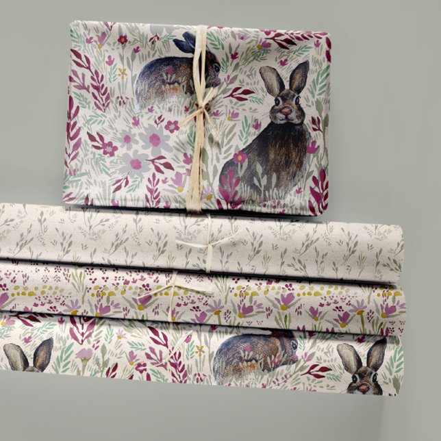 Charming Bunnies Meadow Blume Decoupage Geschenkpapier Set (Charming Bunnies Meadow Flowers Wrapping Paper Sheets by Jenn Steffen for Studio Posies!)