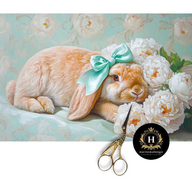 Charming Bunny mit Mint Bow & Peonies Decoupage Seidenpapier (Von Creator hochgeladen)