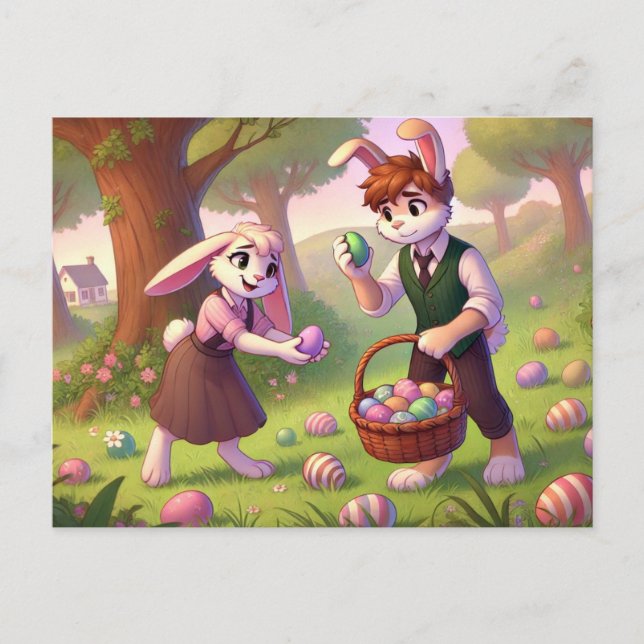 Charming Bunny Oaster Egg Hunt Feiertagspostkarte (Vorderseite)