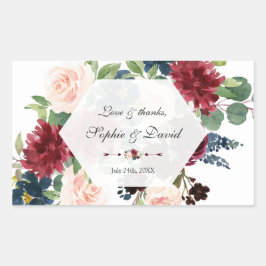Charming Burgundy Floral Hexagon Rahmen Wedding Rechteckiger Aufkleber