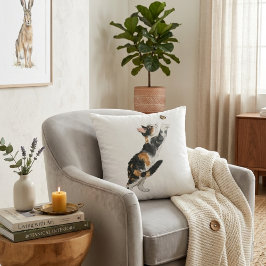 Charming Calico Cat & Butterfly Watercolor Throw  Kissen