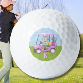 Charming Cat Pink Cart Purr-fectly on Par  Golfball
