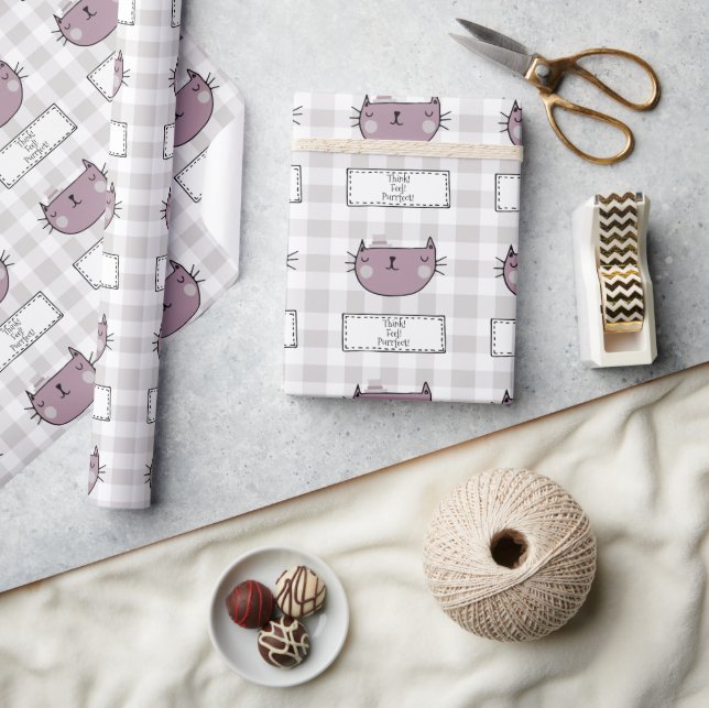 Charming Cat Purrfect Gingham Geschenkpapier (Kunsthandwerk)