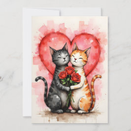 Charming Cats Valentine Hearts and Red Roses Karte