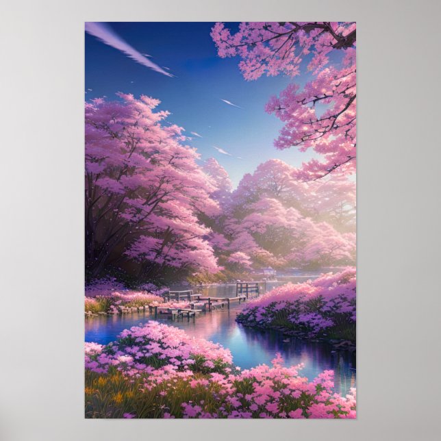 Charming Cherry Blossom Sunset Poster (Vorne)