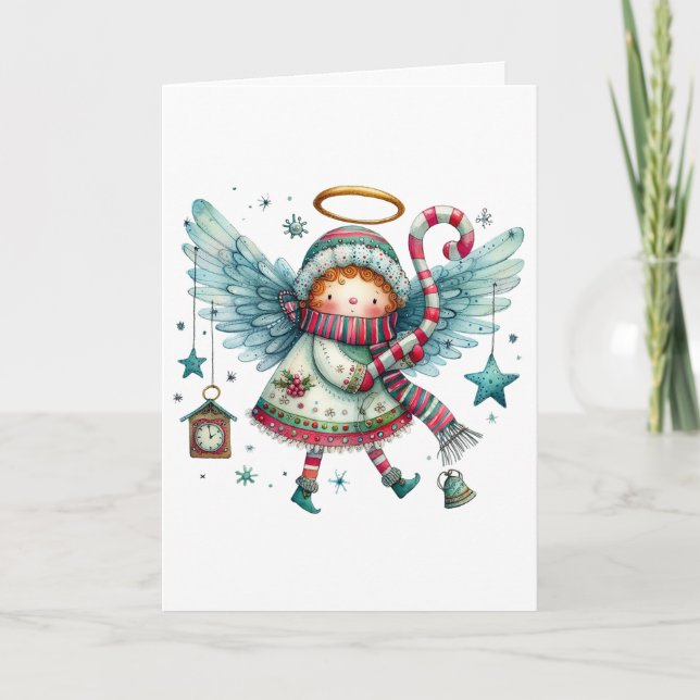 Charming Christmas Angel Frohe Weihnachten Karte (Vorderseite)