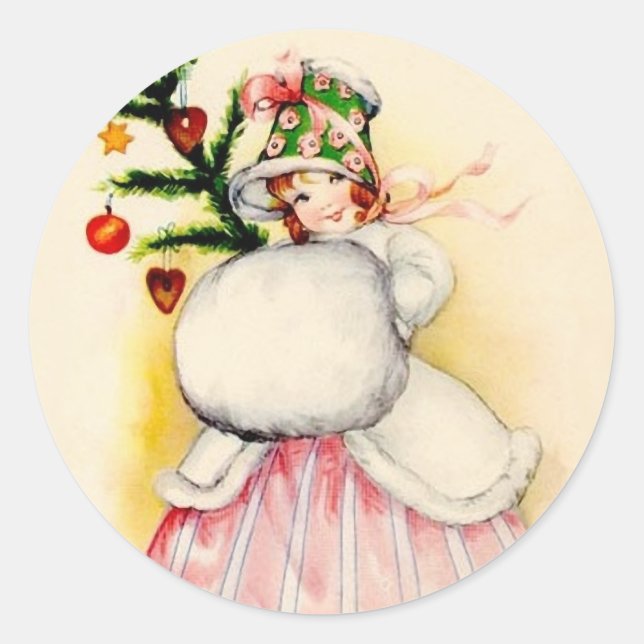 Charming Christmas Girl Runder Aufkleber (Vorderseite)