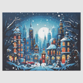 Charming City Christmas Scene Decoupage Craft Papa Seidenpapier