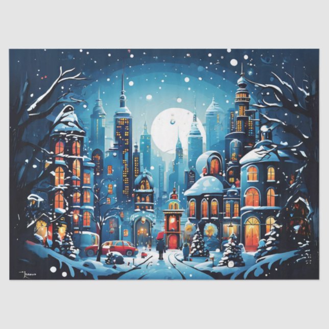 Charming City Christmas Scene Decoupage Craft Papa Seidenpapier (Vorderseite)