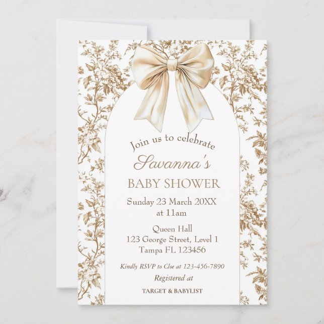 Charming Coquette Chinoiserie Babydusche Einladung (Vorderseite)