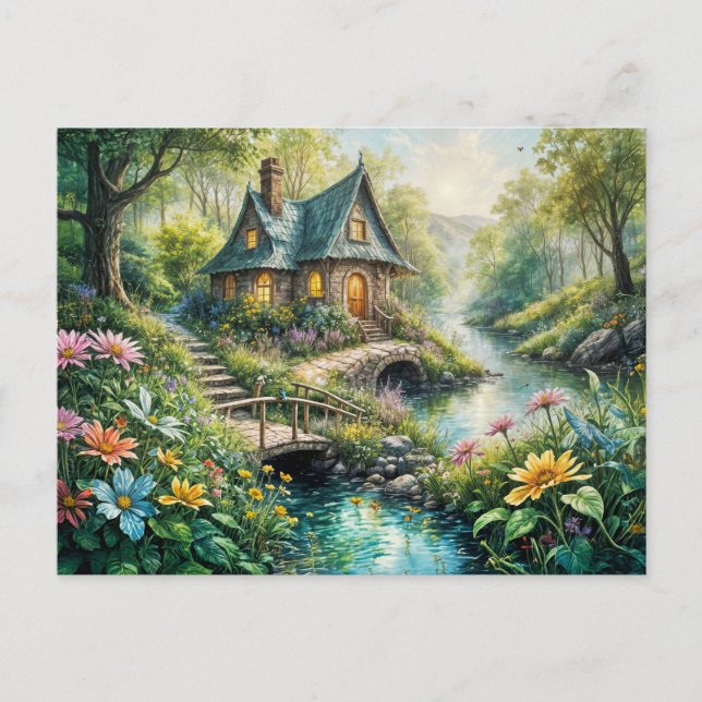 Charming Cottage by Serene Stream Postkarte (Vorderseite)