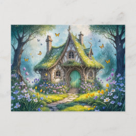 Charming Cottage with Crocus Blooms Postkarte