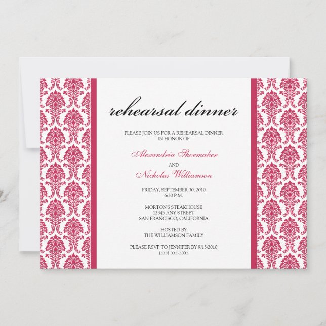 Charming Damask Probe Dinner Einladung (Fuschia) (Vorderseite)
