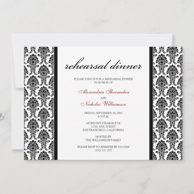 Charming Damask Probe Dinner Einladung (schwarz) (Vorderseite)