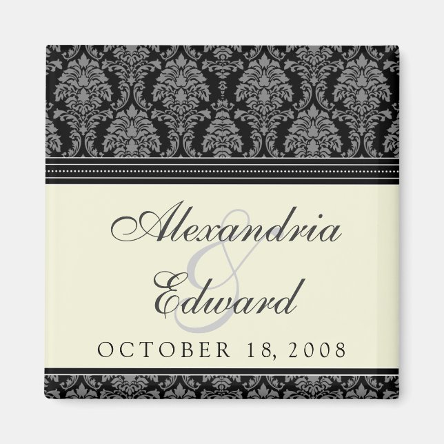 Charming Damask Wedding Favor Magnet: schwarz Magnet (Vorne)