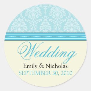 Charming Damask Wedding Invitation Siegel (aqua) Runder Aufkleber