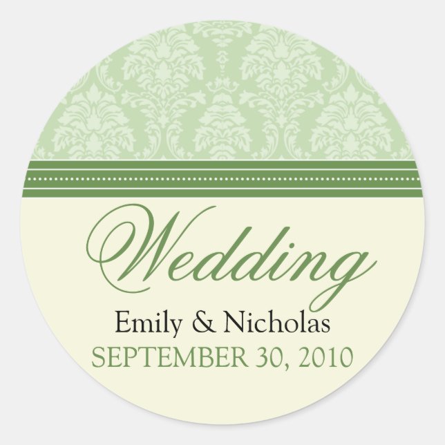 Charming Damask Wedding Invitation Siegel (grün) Runder Aufkleber (Vorderseite)