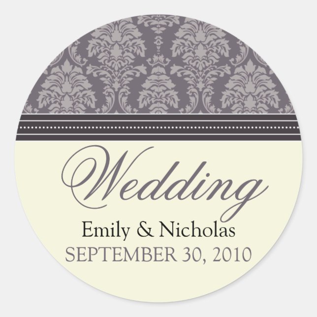 Charming Damask Wedding Invitation Siegel (Pflaume Runder Aufkleber (Vorderseite)