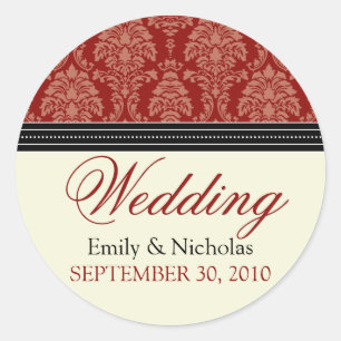 Charming Damask Wedding Invitation Siegel (rot) Runder Aufkleber