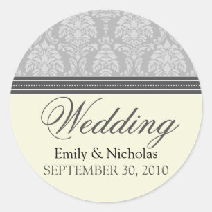 Charming Damask Wedding Invitation Siegel (silber) Runder Aufkleber