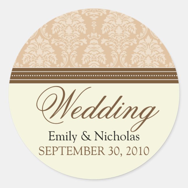 Charming Damask Wedding Invitation Siegel (taupe) Runder Aufkleber (Vorderseite)