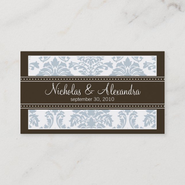 Charming Damask Wedding Web Business Card (blau) Visitenkarte (Vorderseite)