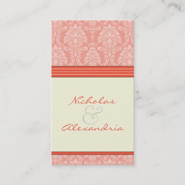 Charming Damask Wedding Web Card (Korallen/Elfenbe Visitenkarte (Vorderseite)